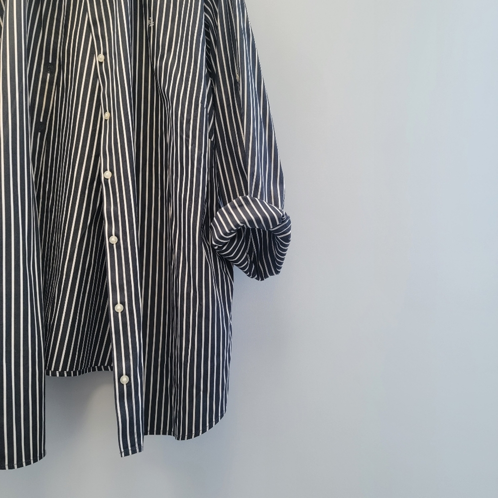 Lauren Ralph Lauren Classic Striped Button Down Shirt Size 3X Navy Blue Preppy - Picture 7 of 15